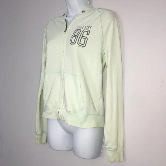 PINK Victorias Secret Womens S Mint Green Gray Zip Up Long Sleeve Hoodie READ - Picture 2 of 10